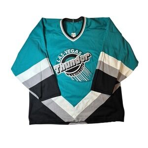 Rare Vintage 90s Pro Wear IHL Las Vegas Thunder Black Hockey Jersey Mens L